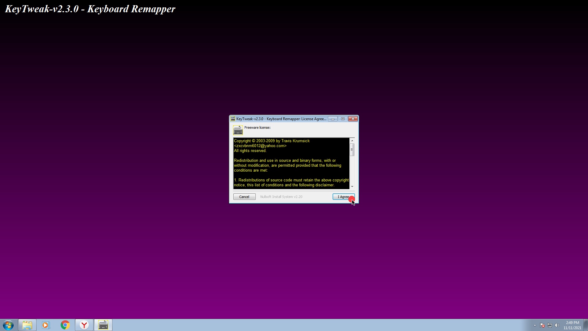 Hộp thoại cài đặt KeyTweak xuất hiện